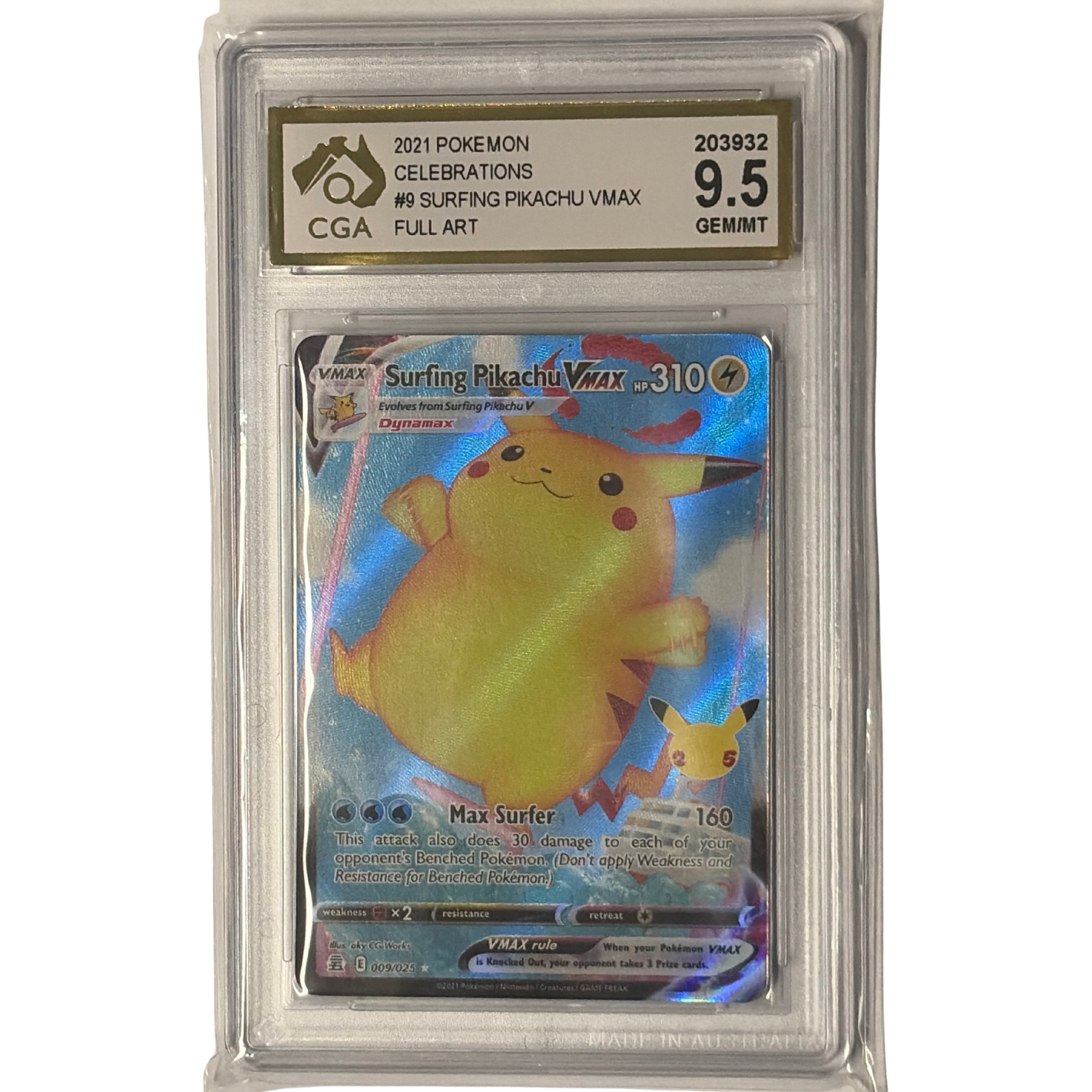 pokemon celebrations pikachu vmax card CGA Graded Pokemon Celebrations #9 Surfing Pikachu VMAX