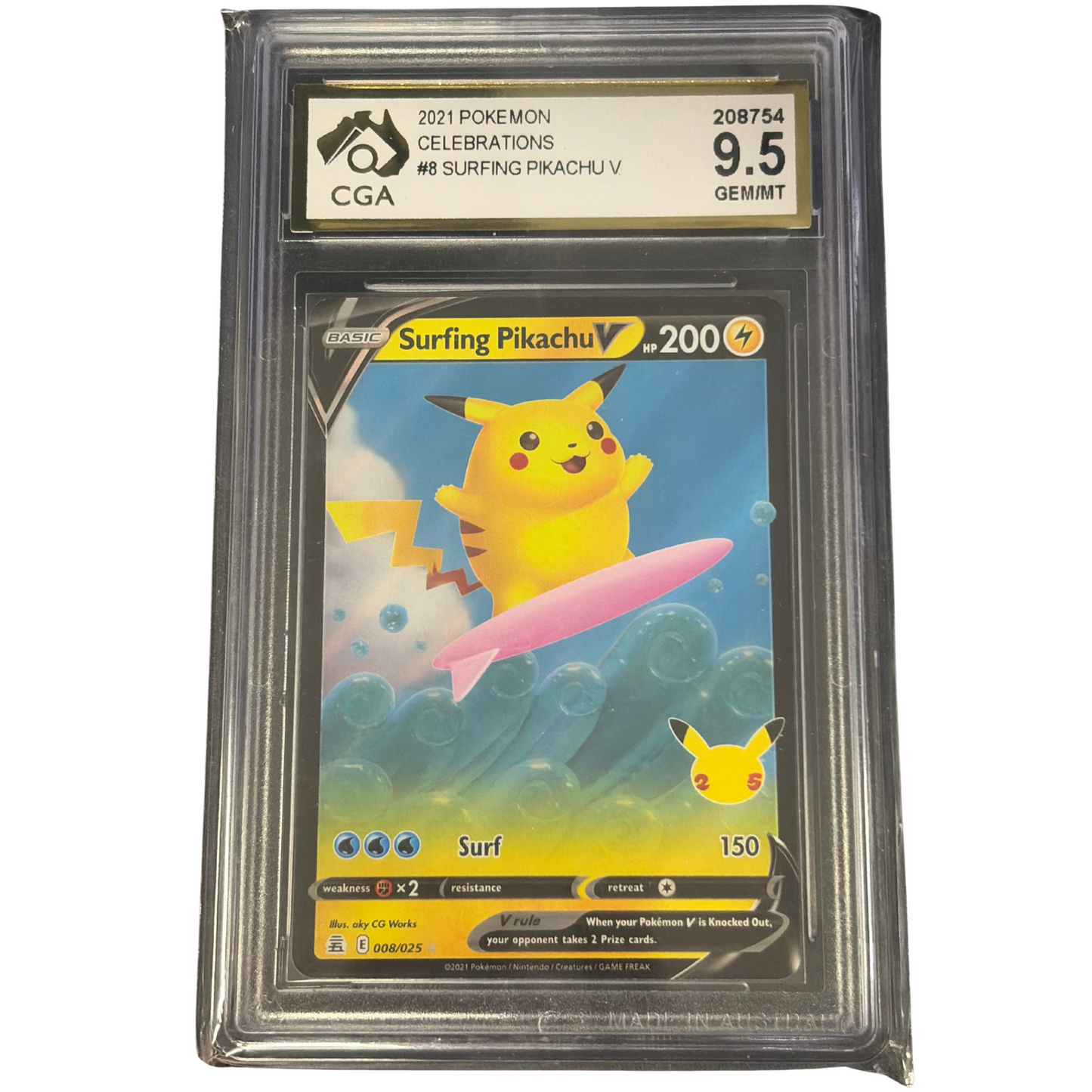 
                  
                    CGA Graded Pokemon Celebrations #8 Surfing Pikachu V - Graded 9
                  
                