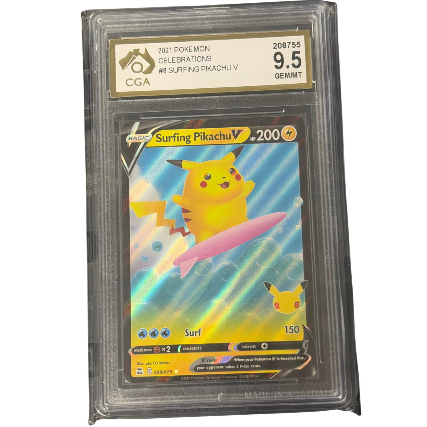 
                  
                    CGA Graded Pokemon Celebrations #8 Surfing Pikachu V - Graded 9
                  
                