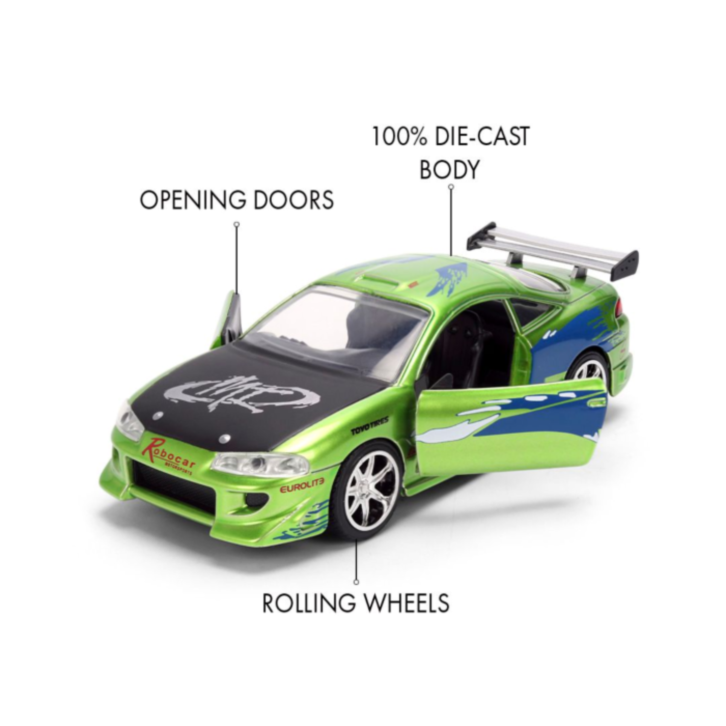 
                  
                    Fast & Furious - Brian's Mitsubishi Eclipse (Candy Finish) 1/32 Scale Die-Cast Vehicle Replica
                  
                