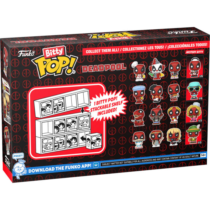 
                  
                    Deadpool - Deadpool (Sleepover), Deadpool (Larp), Deadpool (Heavy Metal) & Mystery Bitty Pop! Vinyl Figure 4-Pack
                  
                