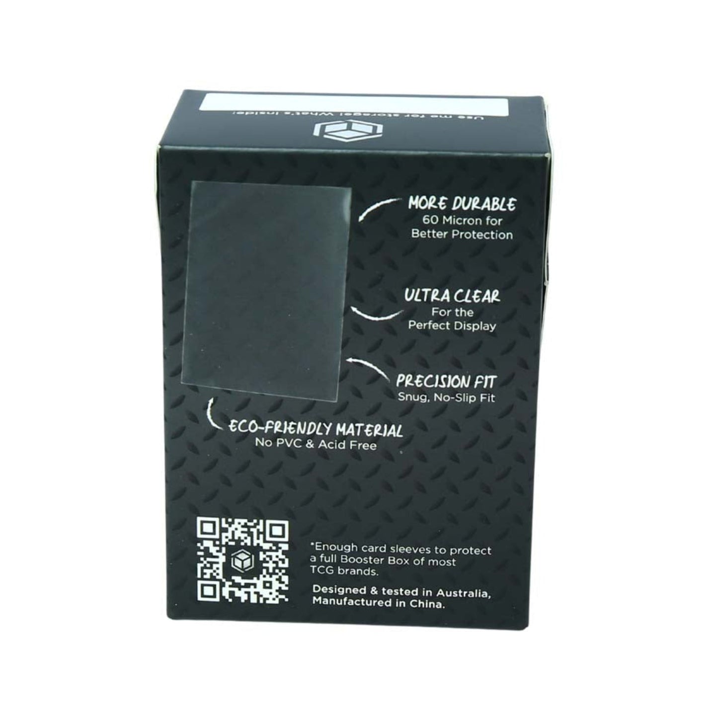
                  
                    Black packaging box with text and a QR code on a white background
                  
                