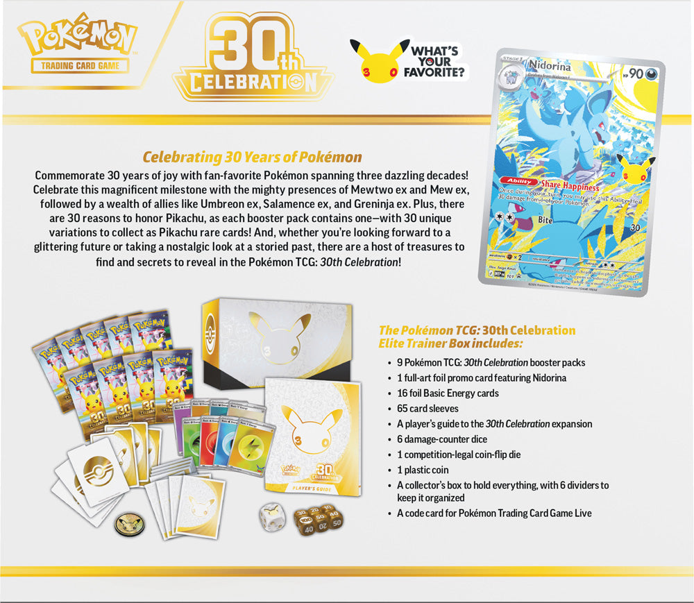 
                  
                    Pokémon TCG: 30th Celebration Elite Trainer Box
                  
                
