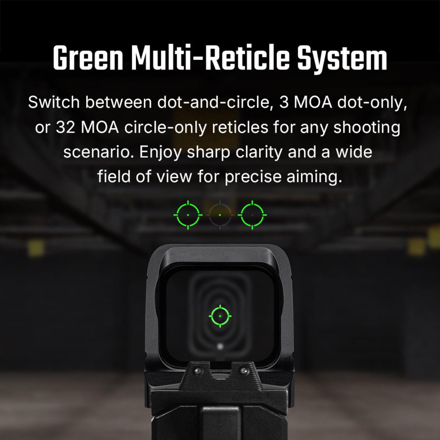 
                  
                    Osight X Open Green 3 MOA Dot & 32 MOA Circle Sight with Magnetic Charging Cover and Large Window
                  
                