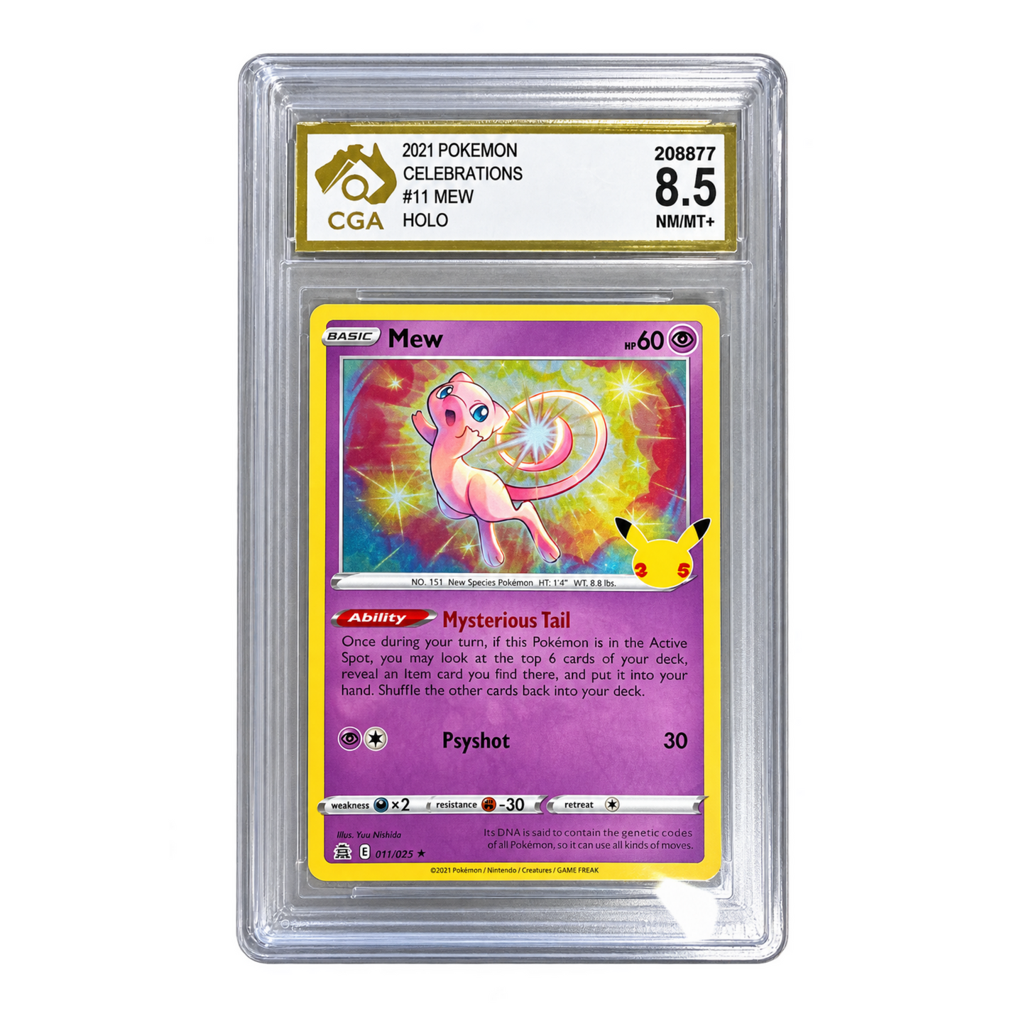 
                  
                    2021 Pokémon Celebrations Mew Holo #11/25 – CGA 8.5 NM/MT+
                  
                