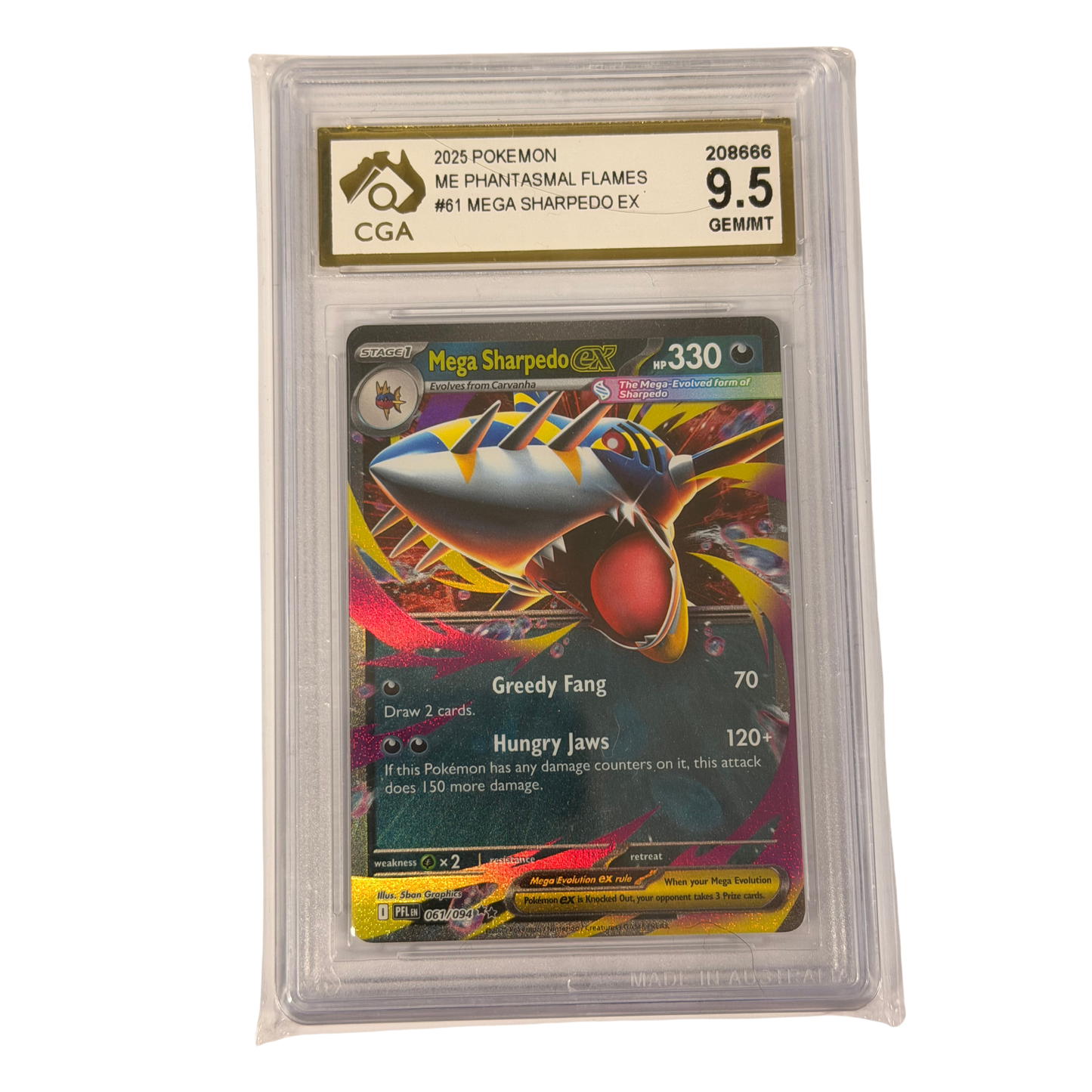 
                  
                    CGA Graded Pokemon ME02: Phantasmal Flames #061 Mega Sharpedo ex - Graded 9.5
                  
                