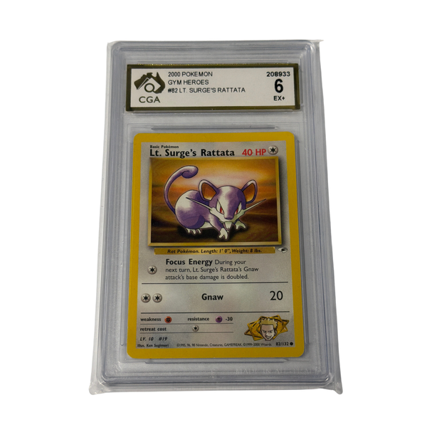 CGA Graded Pokemon Gym Heroes #82 Lt. Surge's Rattata - Graded 6