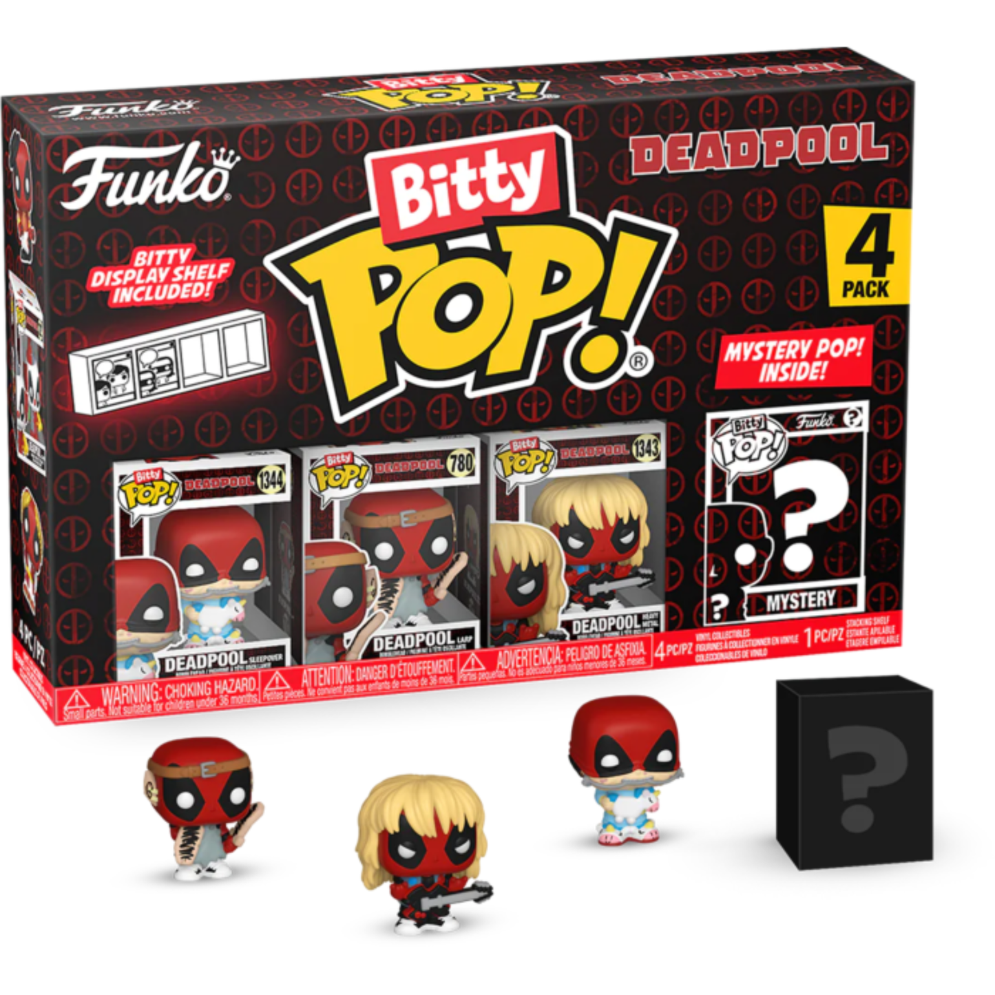 
                  
                    Deadpool - Deadpool (Sleepover), Deadpool (Larp), Deadpool (Heavy Metal) & Mystery Bitty Pop! Vinyl Figure 4-Pack
                  
                