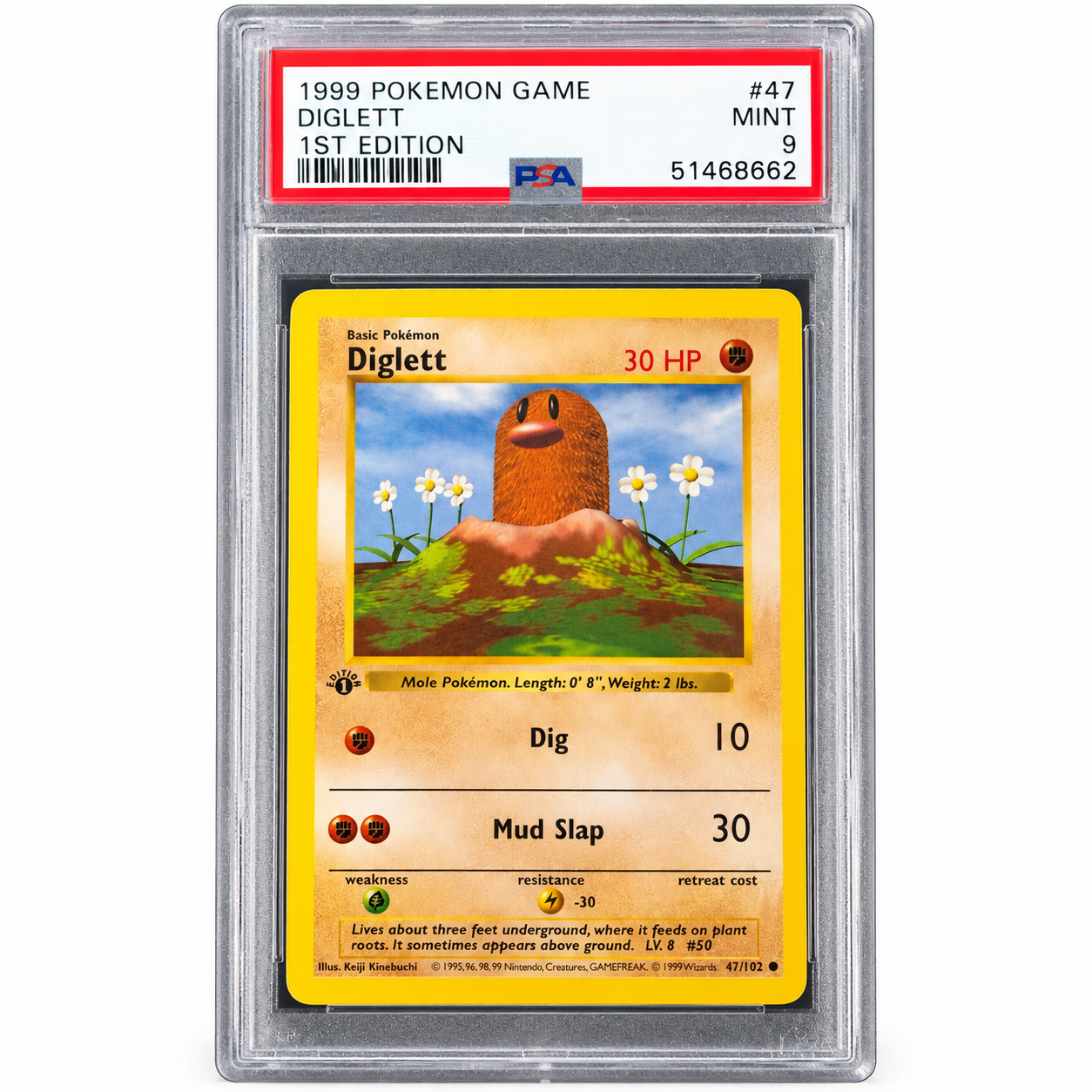 PSA 9 Diglett 47/102 1st Edition Shadowless Base Set 1999 Pokémon Card