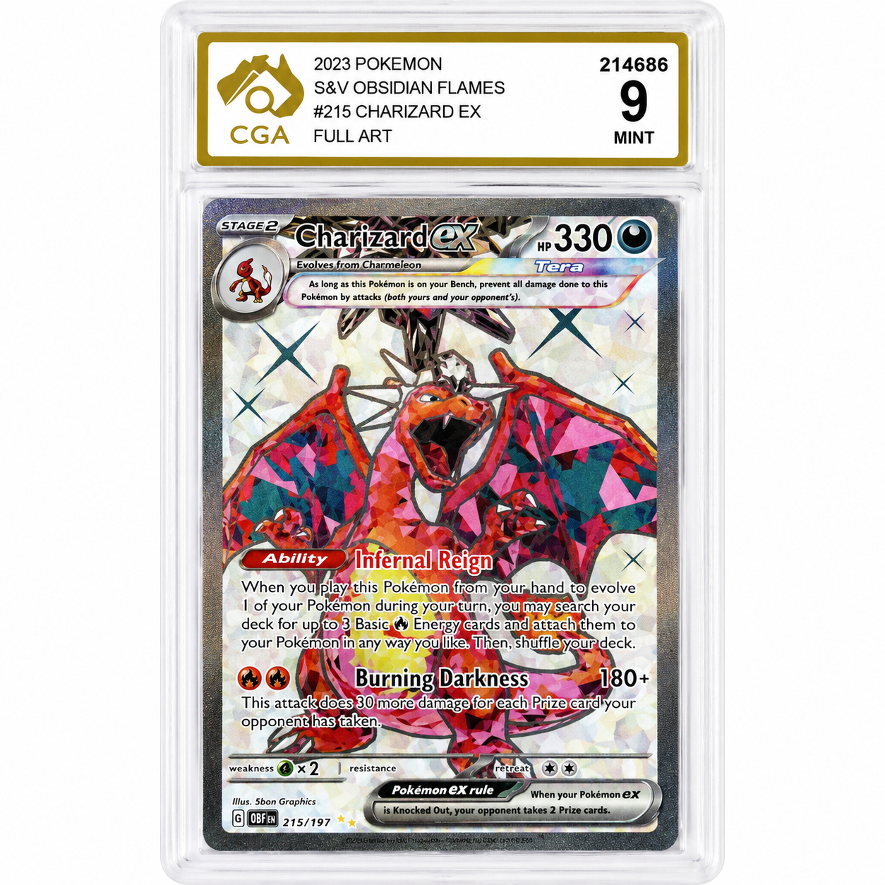 2023 Pokémon Charizard ex #215/197 Obsidian Flames Full Art CGA 9 MINT