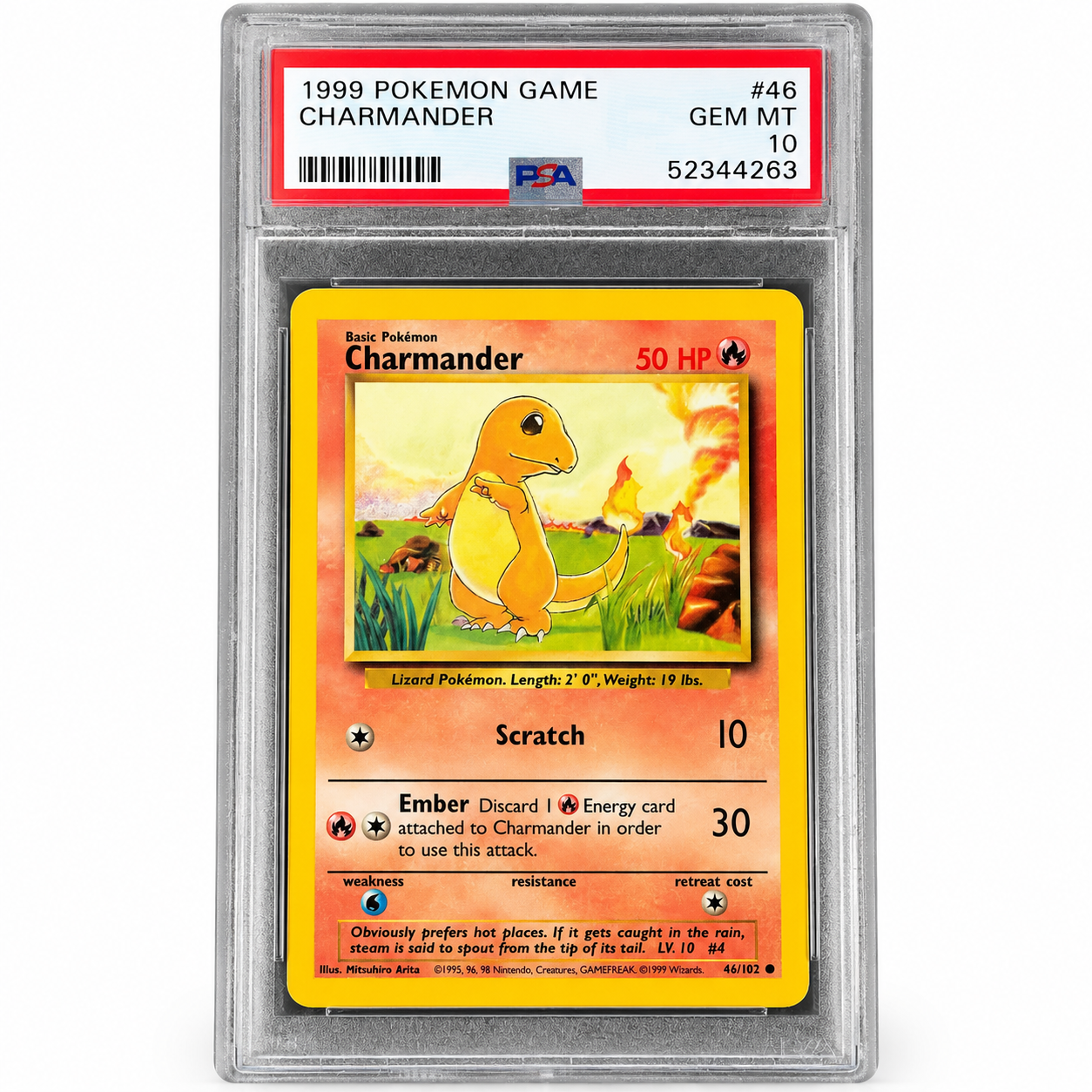 PSA 10 Charmander 46/102 Shadowless Base Set 1999 Pokémon Card