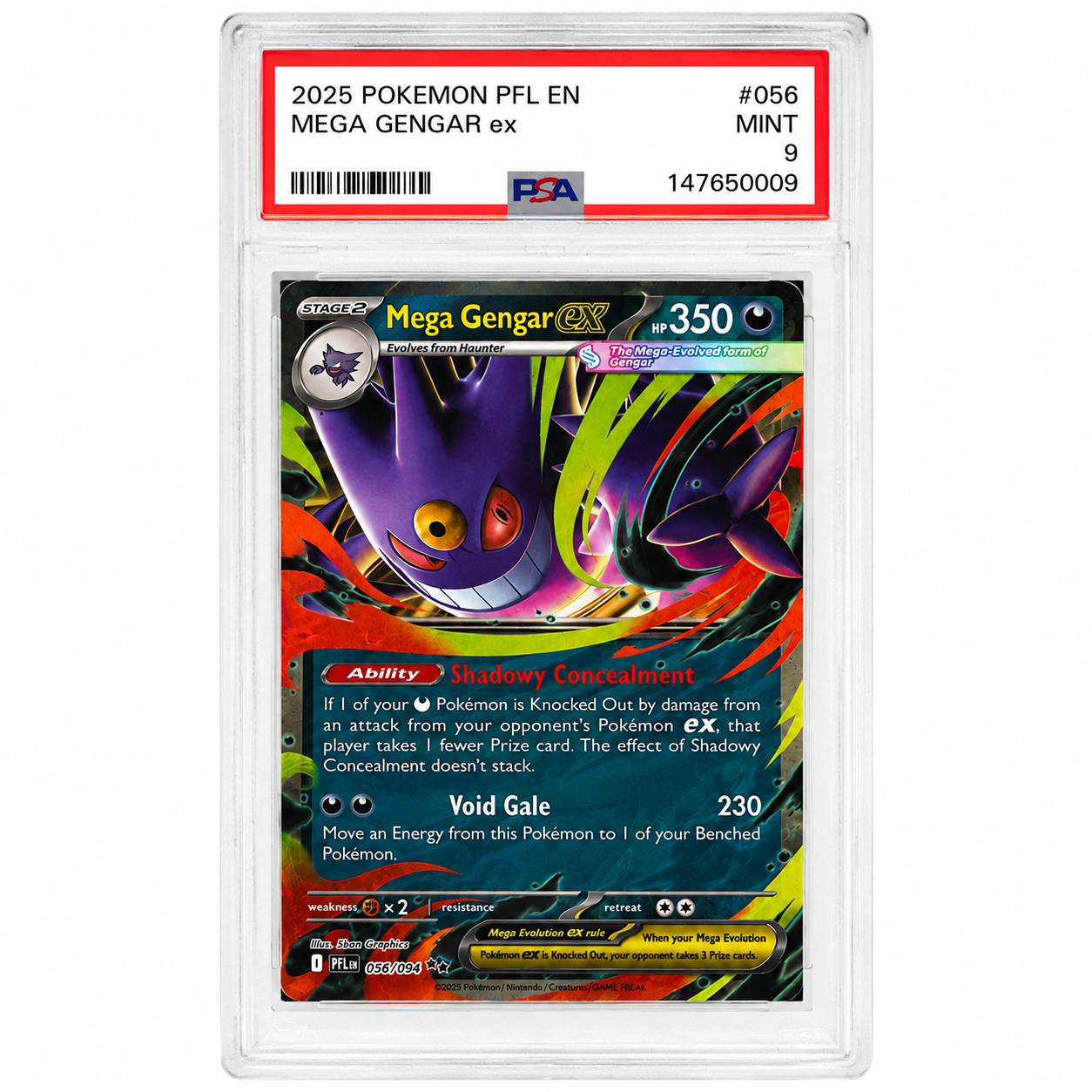 
                  
                    2025 Pokémon Mega Gengar ex #056/094 Phantasmal Flames PSA 9
                  
                