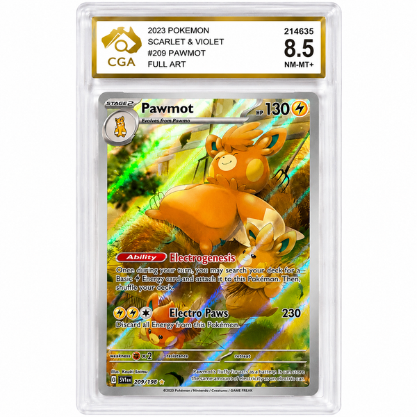 Pokémon Pawmot #209/198 Illustration Rare – Scarlet & Violet – CGA 8.5 NM-MT+