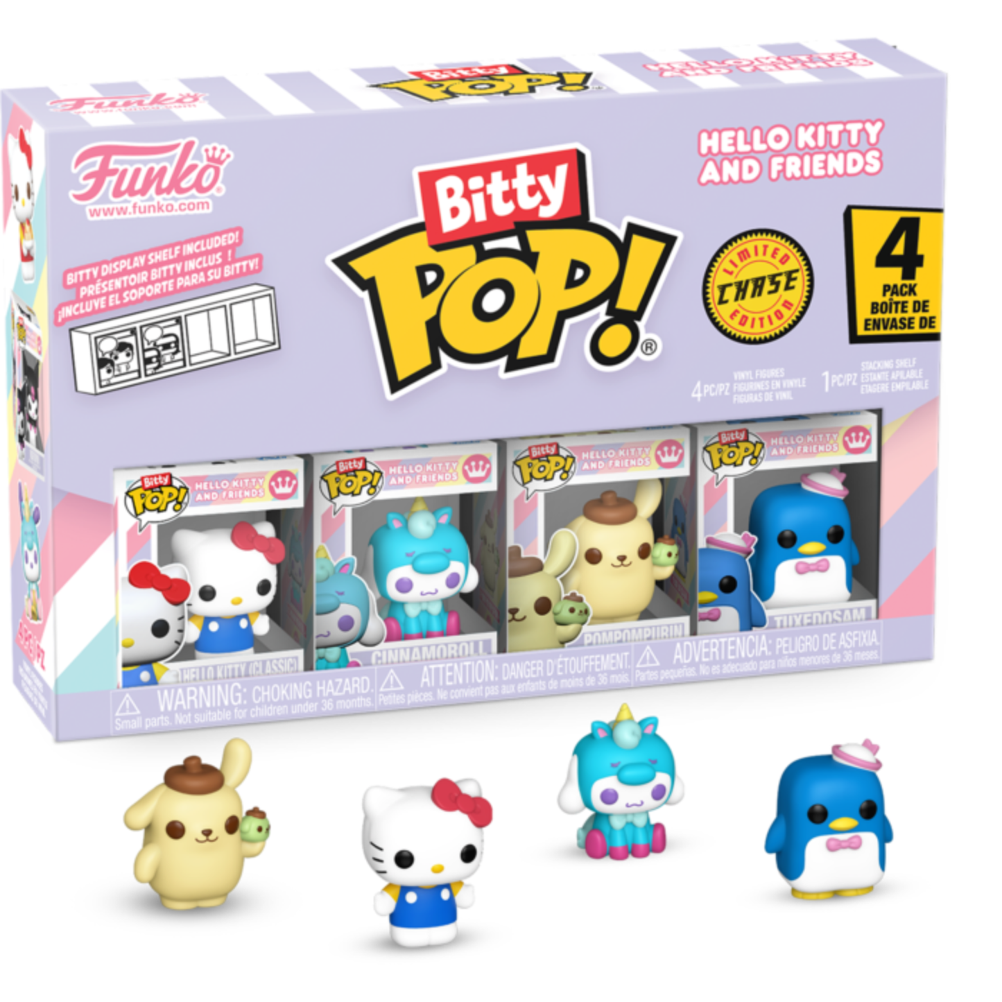 
                  
                    Hello Kitty (Classic), Cinnamoroll (Unicorn), Pompompurin & Mystery Chase Bitty Pop! Vinyl Figure 4-Pack
                  
                