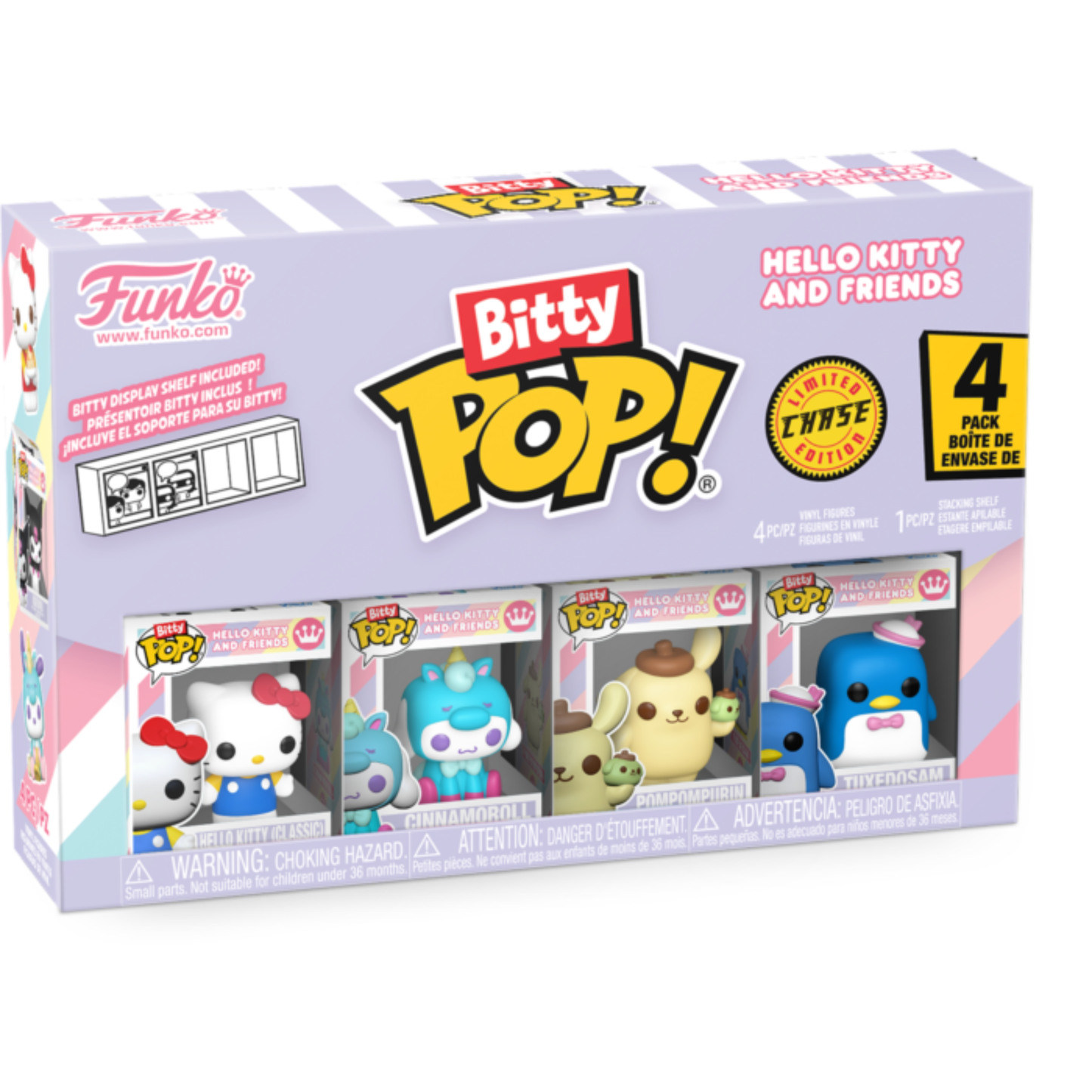 
                  
                    Hello Kitty (Classic), Cinnamoroll (Unicorn), Pompompurin & Mystery Chase Bitty Pop! Vinyl Figure 4-Pack
                  
                